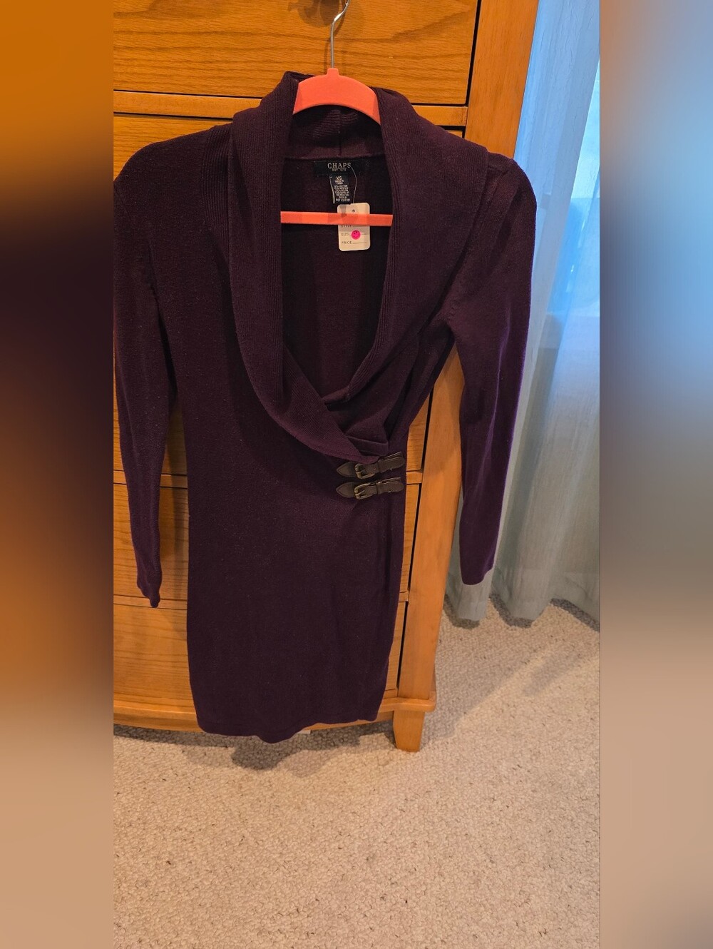 Chaps Women's Plum Wrap Sweater Dress, XS